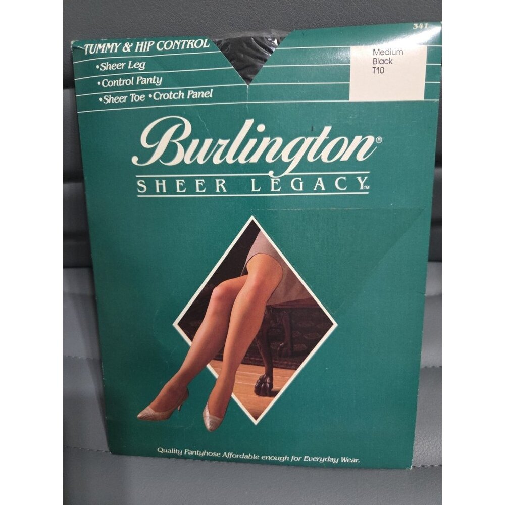 Burlington Sheer Legacy Pantyhose Tummy/Hip Control Med Black T10